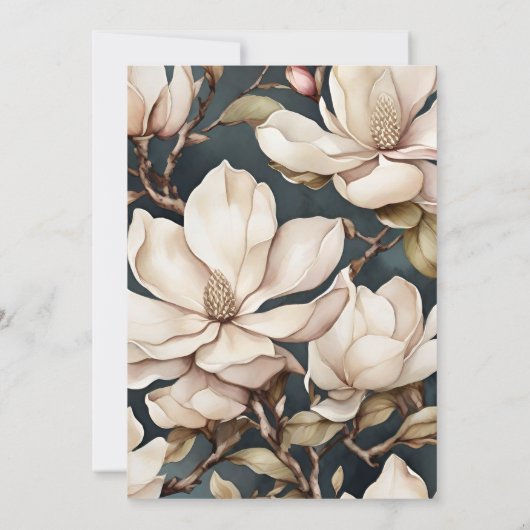 Elegante roze Magnolia's en groen Kaart (Achterkant)