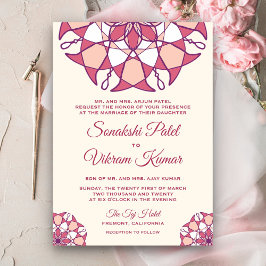 Elegante roze mandala Indiase trouwuitnodiging Kaart