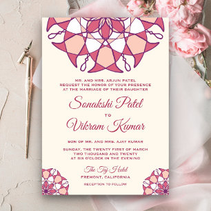 Elegante roze mandala Indiase trouwuitnodiging Kaart