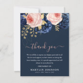 Elegante roze & marine bloemen begrafenis dank u bedankkaart (Voorkant)