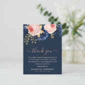 Elegante roze & marine bloemen begrafenis dank u bedankkaart (Staand voorkant)