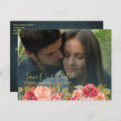 Elegante roze marine gouden foto bruiloft save dat aankondigingskaart (Voorkant / Achterkant)