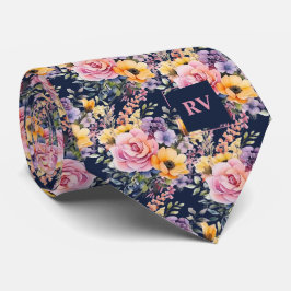 Elegante roze marineblauw Waterverf Flowers Stropdas