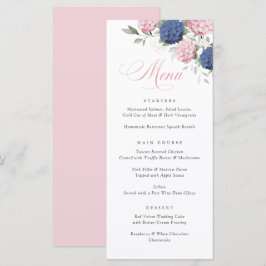 Elegante Roze & Marineblauwe Hortensia Huwelijksme Menu