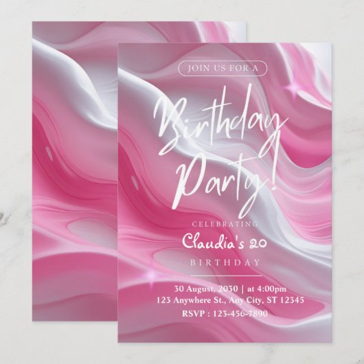 Elegante Roze Marmer 20e verjaardag Uitnodiging (Voorkant / Achterkant)