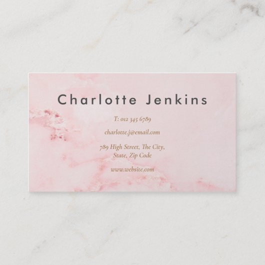 Elegante Roze Marmer Goud Zakelijk Visitekaartje (Achterkant)