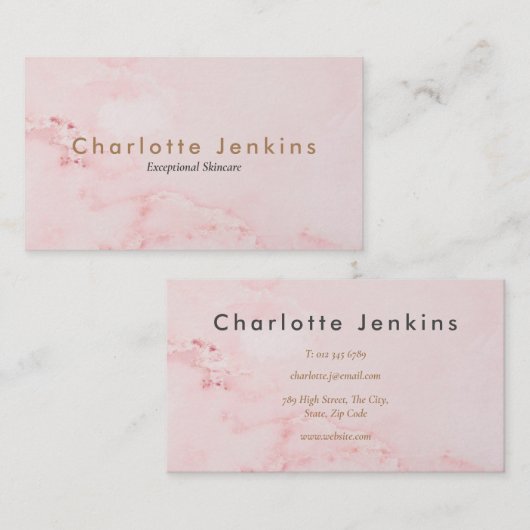 Elegante Roze Marmer Goud Zakelijk Visitekaartje (Voorkant / Achterkant)