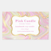 Elegante Roze Marmer Gouden Kaarslabel Sjabloon Rechthoekige Sticker (Voorkant)