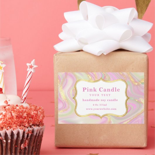 Elegante Roze Marmer Gouden Kaarslabel Sjabloon Rechthoekige Sticker (Feest)