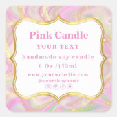Elegante Roze Marmer Gouden Kaarslabel Sjabloon Vierkante Sticker (Voorkant)