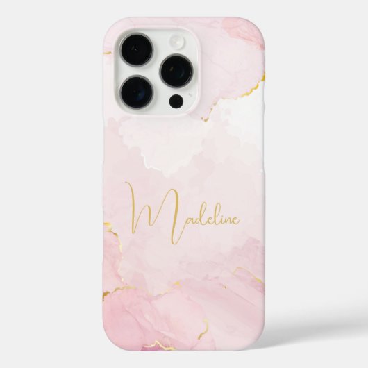 Elegante Roze Marmer Gouden Script Naam Case-Mate iPhone Case (Achterkant)
