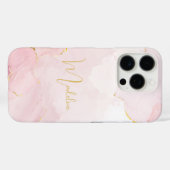 Elegante Roze Marmer Gouden Script Naam Case-Mate iPhone Case (Achterkant (horizontaal))