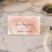 Elegante Roze Marmer Monogram Sjabloon Visitekaartje