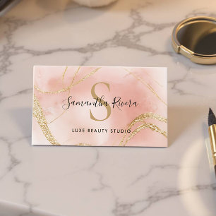 Elegante Roze Marmer Monogram Sjabloon Visitekaartje