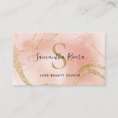 Elegante Roze Marmer Monogram Sjabloon Visitekaartje (Voorkant)