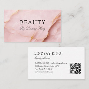Elegante Roze Marmer QR Code Zakelijke Kaart Afsprakenkaartje