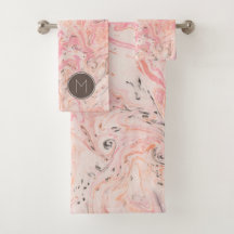 Elegante roze marmeren badhanddoekenset