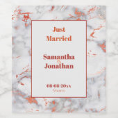 Elegante Roze Marmeren Bruiloft Wijn Etiket (Enkel label)