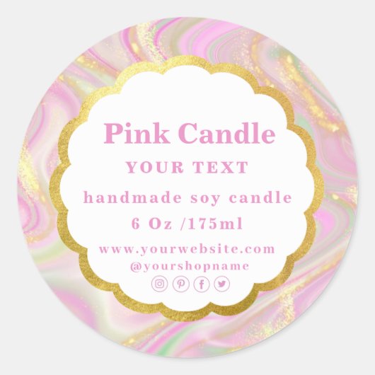 Elegante roze marmeren chic gouden glanslabel ronde sticker (Voorkant)