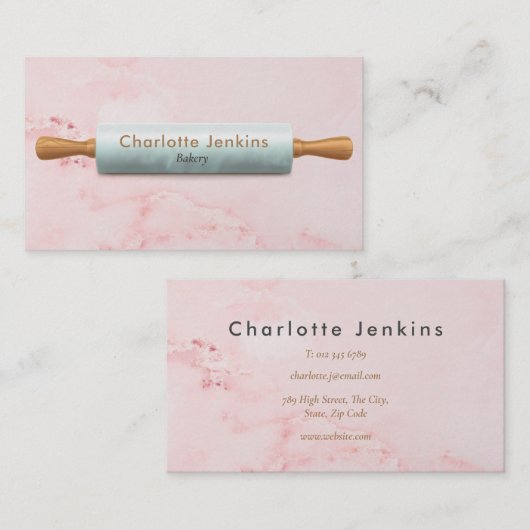 Elegante Roze Marmeren Deegroller Bakkerij Banketb Visitekaartje (Voorkant / Achterkant)