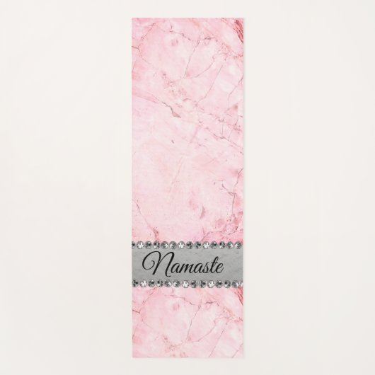 Elegante Roze Marmeren Diamant Bling Namaste Custo Yogamat (Voorkant)