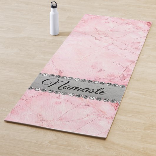 Elegante Roze Marmeren Diamant Bling Namaste Custo Yogamat (In situ)