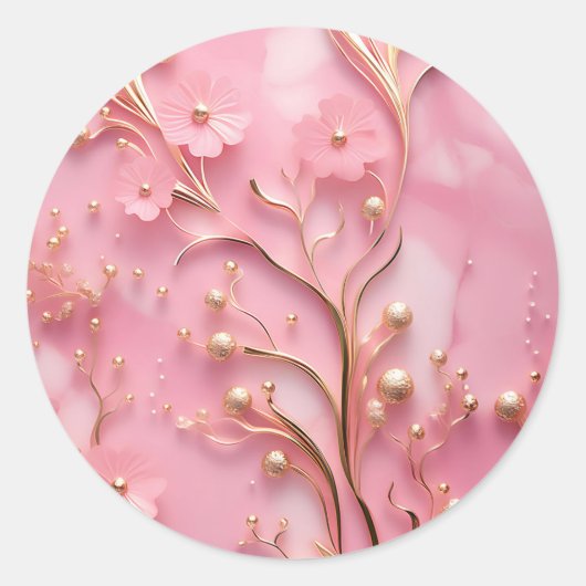 Elegante roze marmeren gouden accenten ronde sticker (Voorkant)