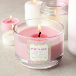 Elegante Roze Marmeren Gouden Kaarslabel Sjabloon Vierkante Sticker