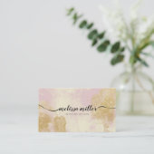 Elegante roze marmeren gouden script kalligrafie visitekaartje (Staand voorkant)