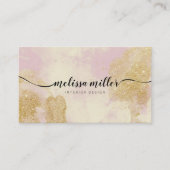Elegante roze marmeren gouden script kalligrafie visitekaartje (Voorkant)