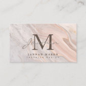 Elegante Roze Marmeren Monogram QR Code Visitekaartje (Voorkant)