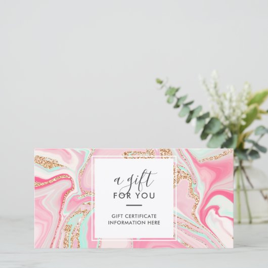 Elegante roze marmeren roze gouden glitters cadeau (Staand voorkant)