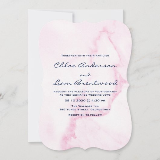 Elegante roze marmeren trouwuitnodiging kaart (Voorkant)