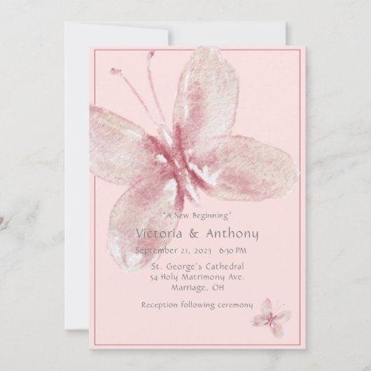 Elegante Roze Mauve Aquarel Vlinder Bruiloft Kaart (Voorkant)