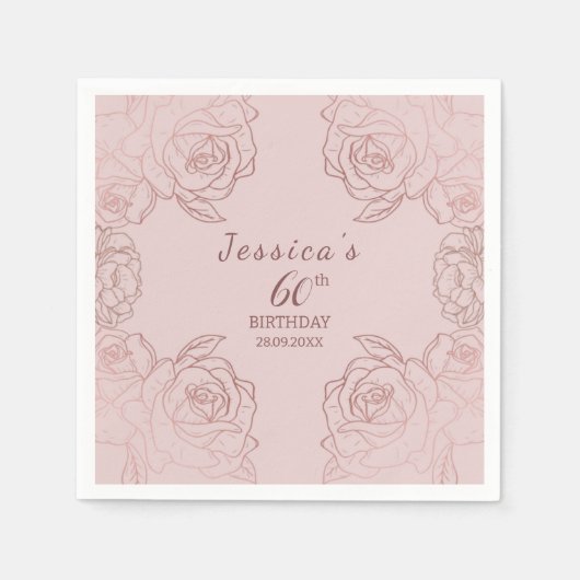 Elegante Roze Mauve Bloemen Verjaardag servetten (Voorkant)