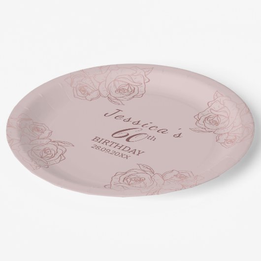 Elegante Roze Mauve Bloemen Verjaardagsfeest Papie Papieren Bordje (Gekanteld)