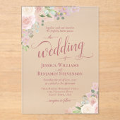 Elegante Roze & Mauve Boho Chic Rozen Fancy bruilo Acryl Uitnodigingen (Voorkant)