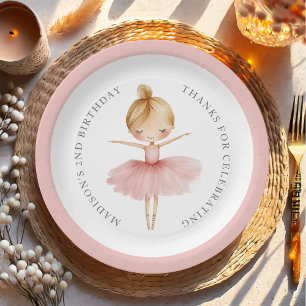 Elegante Roze Meisje Ballerina Verjaardagsfeestje Papieren Bordje