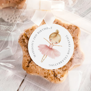 Elegante Roze Meisje Ballerina Verjaardagsfeestje Ronde Sticker
