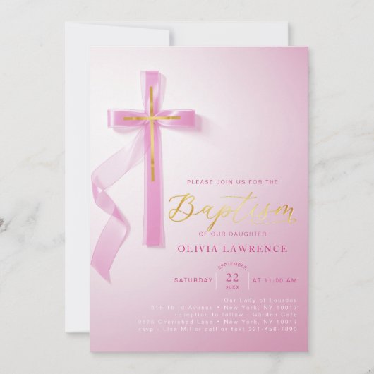 Elegante Roze Meisje Doop Religieuze Heilige Doop Kaart (Voorkant)