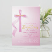 Elegante Roze Meisje Doop Religieuze Heilige Doop Kaart (Staand voorkant)