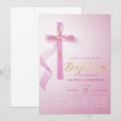 Elegante Roze Meisje Doop Religieuze Heilige Doop Kaart (Voorkant / Achterkant)