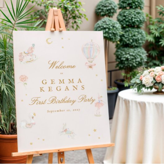 Elegante roze meisje sprookjesachtige verjaardagsf poster