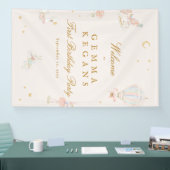 Elegante roze meisje sprookjesachtige verjaardagsf spandoek (Beurs)
