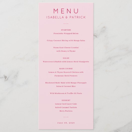 Elegante Roze Menu Sjabloon (Voorkant)