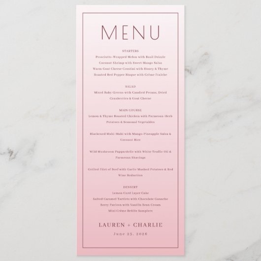 Elegante Roze Menutemplate Menu (Voorkant)