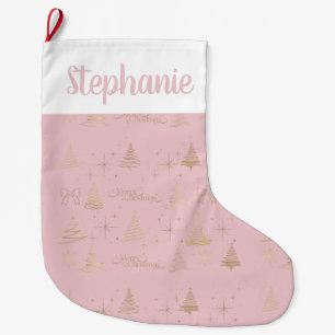 Elegante Roze Met Gouden Kerstboom Doodles Grote Kerstsok