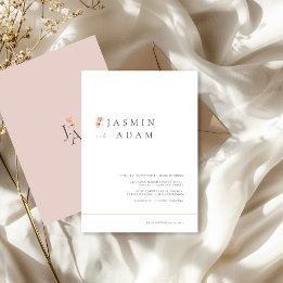 Elegante Roze Minimale Bloemige Bruiloft Kaart