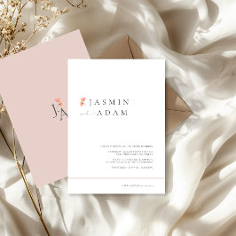 Elegante Roze Minimale Bloemige Bruiloft Kaart
