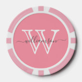 Elegante Roze Minimale Naam en Monogrammed Poker Chips (Voorkant)